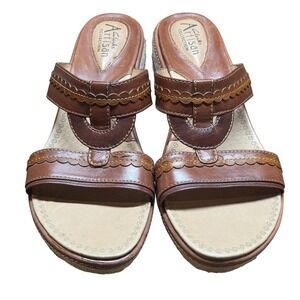 Clarks Artisan Collection Brown Leather Scalloped Wedge Sandals Womens 8M 73532